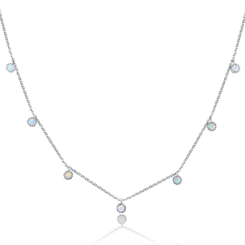 18K White Gold & 18K Rose Gold with Created Fire Opal Necklaces In 18 Inches wit